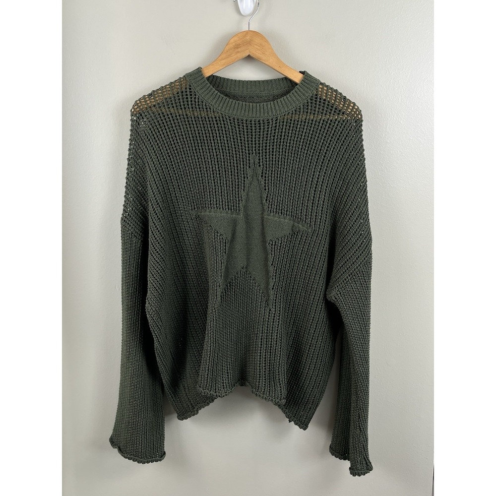 Cider Open Knit Star Sweater Womens 3X Cotton‎ Green Lightweight